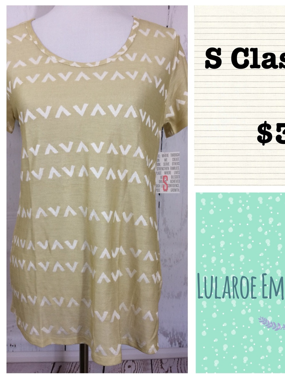LuLaRoe Short Sleeve Tee in Light Olive with White Chevron Pattern